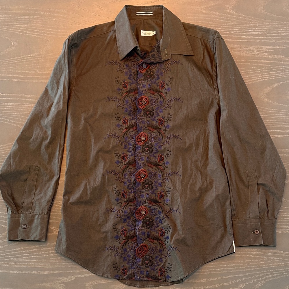 Vintage. Paul Smith Brown Shirt with Purple Embroidery